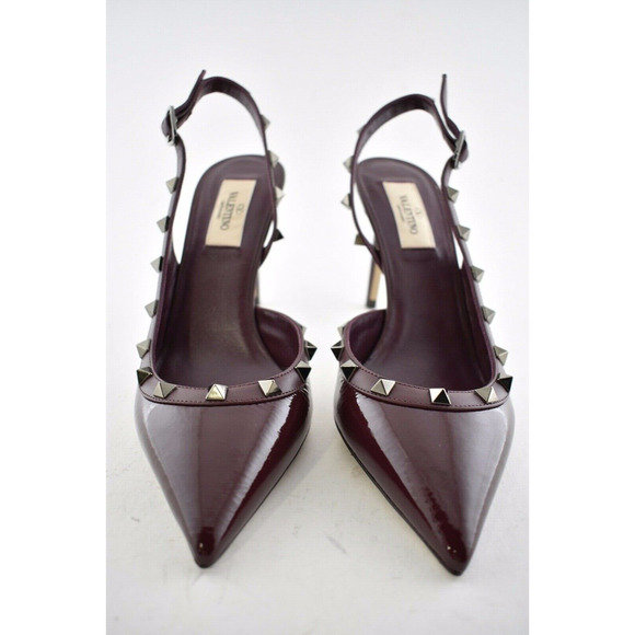 Valentino Rockstud 85 Rubin Red Patent Leather Slingback Sandal Heel Pump 38.5 - Picture 5 of 10